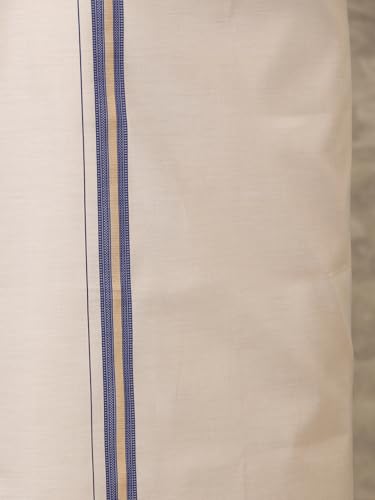 Image of RAMRAJ COTTON Men Parsley Silk Cotton Full Sleeves Shirt with Matching Border Tissue Dhoti Set