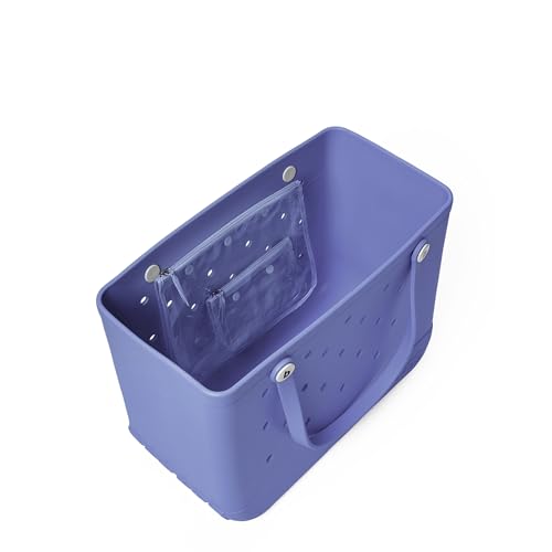 Image of BOGG BAG Original Large Tote - 19 inch x 14 inch x 9 inch - Durable, Washable, Tip-proof - Beach, Pool, Boat, Work, Sports (Pretty as a Periwinkle with White Buttons)