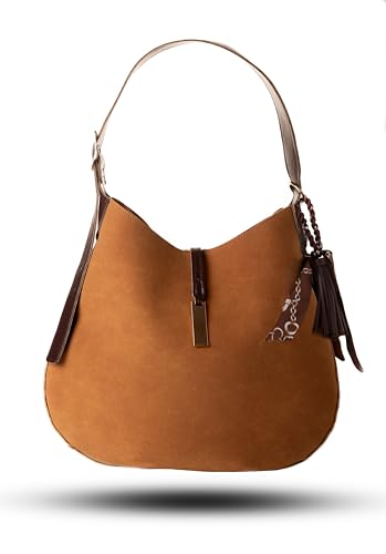 Brown Vegan Suede Hobo Bag- Elegant Shoulder Tote& Crossbody Handbag With Trendy Keychain Gift