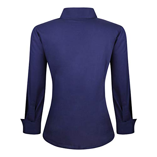Alex Vando Womens Dress Shirts Regular Fit Long Sleeve Stretch Work Shirt,Navy,L