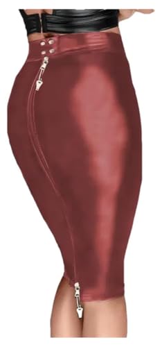 Women's Faux Leather Bodycon Knee Length Skirt for Club Party Slim Pencil