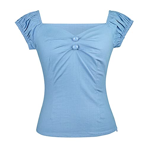 Image of YARN & INK Women's Rockabilly Tops 1950s Pinup Shirt Casual Off Shoulder Vintage Blouse