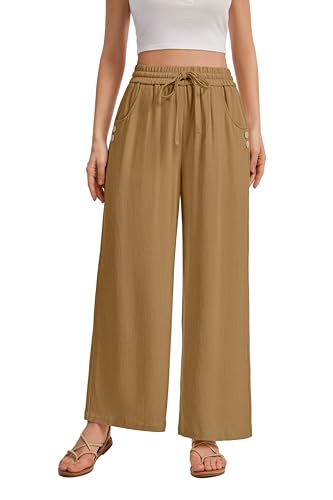 Image of KICZOY Women Flowy Pants Drawstring Waist Wide Leg Palazzo Beach Pants Loose Fit with Pockets