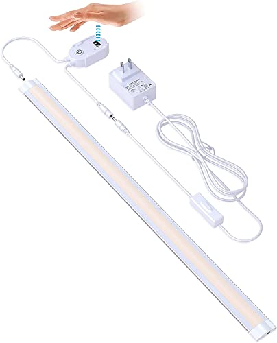 Under Cabinet Lighting LED 20In Kitchen Under Counter Light Fixtures Dimmable with Manual Sensor Control,Desk,Over Sink,Tool Box Hutch Light Bar Plug in,3000K Warm White,Sliver White,1pcs