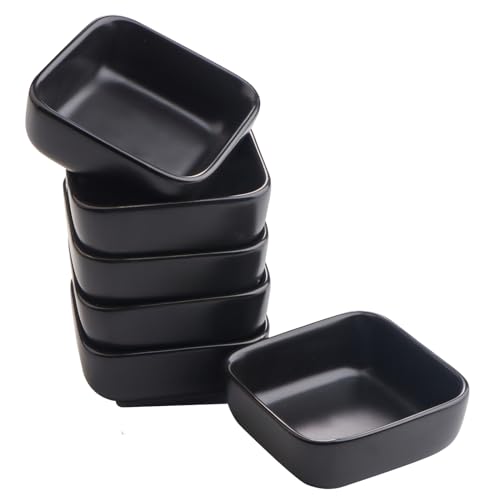 ZIGefofo 6 Stück Keramik Dipschalen Dipschälchen Quadratische Porzellan Saucenschälchen Servierschalen Klein Sojasauce Teller Schüssel für Saucen BBQ Sauce Eis Dessert Obst Snack Dips Sushi - Schwarz