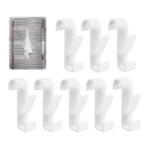 GEFIRE Crochet Serviette sur Seche 8 Pièces Crochet Radiateur Seche Serviette Salle de Bain Crochet Radiateur pour Tous les Radiateurs Standards (Blanc)