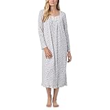 Eileen West Women's Sleeve Cotton Knit Long Gown, Charcoal Scroll, M