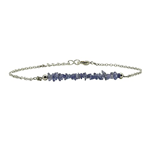 Gempires Natural Tanzanite Chips Bar Bracelet, Energy Healing Crystals, Birthday, Gift for Her, Gemstone Jewelry 8 inch AA+ Quality (Tanzanite)