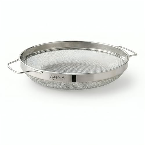 Image of Inme Stainless Steel Puran Multipurpose Strainer Jali for Juice Soup Sauces Food Vegetable & Fruits Washing Basket Bowl for Sink Steel Jali Chalni Channi Colander Sieve for Kitchen - 22 cm Diameter