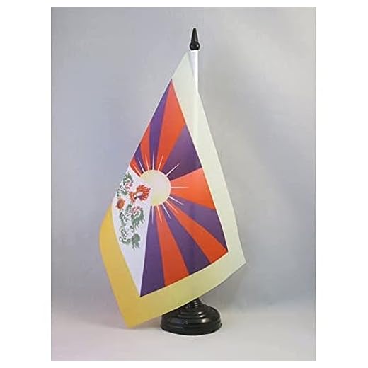 AZ FLAG Tibetbordsflagga 21 x 14 cm – tibetansk buddistisk skrivbordsflagga 5 x 8 tum – svart plastpinne och bas