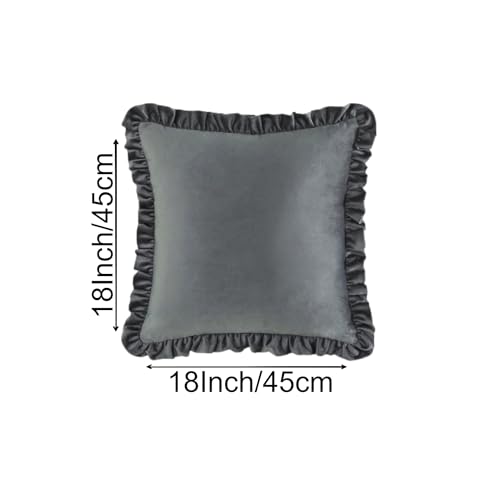 Image of Amazon Brand - Umi Velvet Grey 18x18 Pillow Covers, Set of 2 Decorative Ruffle Cushoin Pillow Covers for Sofa Couch
