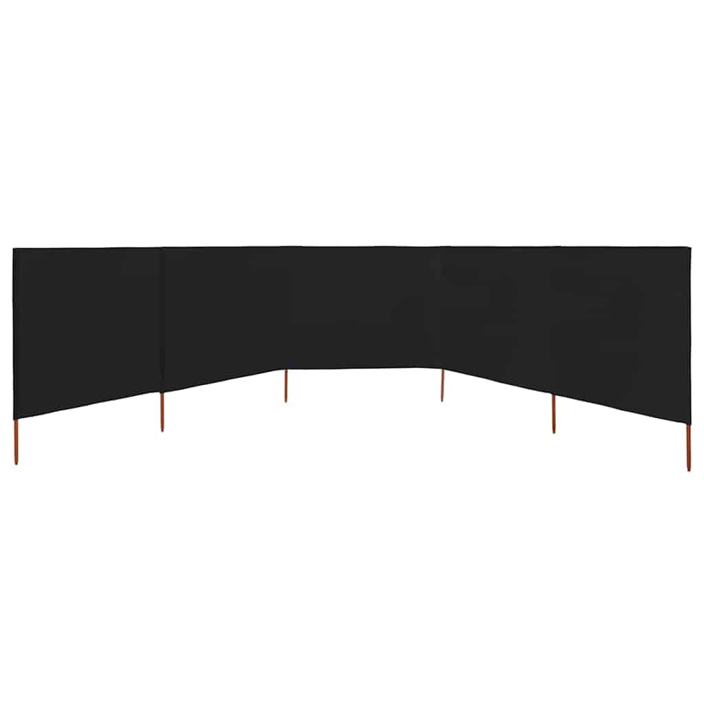 Brise-Vent Extérieur 5 Panneaux, Tissu Non Tissé Résistant et Piquets en Bois, Brise Vue Camping et Brise Vent de Plage, Protection Contre Le Vent, Noir, Dimensions 600 x 160 cm