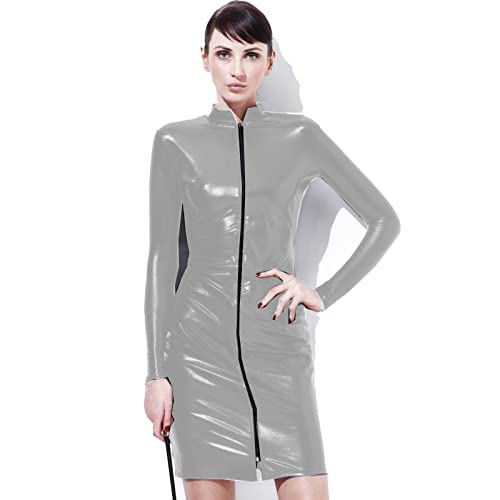 Robe de soirée argentée élégante coupe ajustée en cuir mince