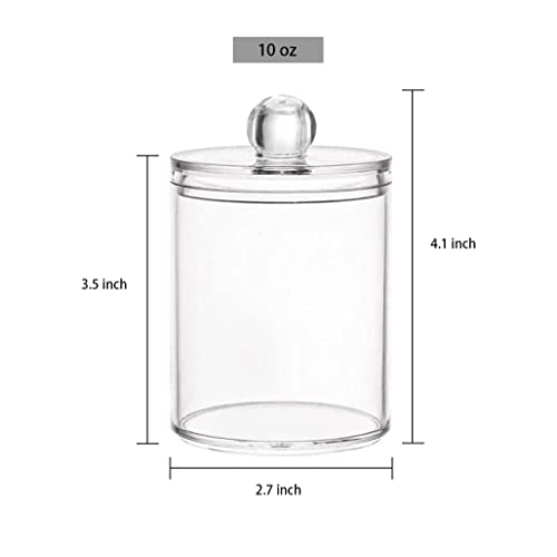 Dapower 2 Pack Qtip Holder Storage Canister For Cotton Ball, Cotton Swab, Pads, Floss; 10-Ounce Clear Plastic Apothecary Jar With Lid, Bathroom Makeup Organizer (2) #TOP1