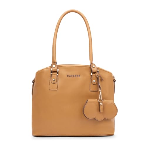 Image of Caprese Lexi Medium Satchel Bag for Women | Solid Faux Leather Handbag with Adjustable & Detachable Strap | Zipper Closure with External Eyewear /Sunglass Charm Case | Perfect for Office Use