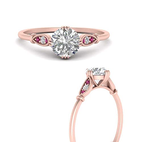 Image of Choose Your Gemstone Delicate Round Cathedral Engagement Ring Rose Gold Plated Round Shape Petite Engagement Rings Minimal Modern Design Birthday Gift Wedding Gift US Size 4 to 12