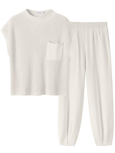 Image of ANRABESS Women's Two Piece Outfits Sweater Sets Knit Pullover Tops and High Waisted Pants Tracksuit Lounge Sets