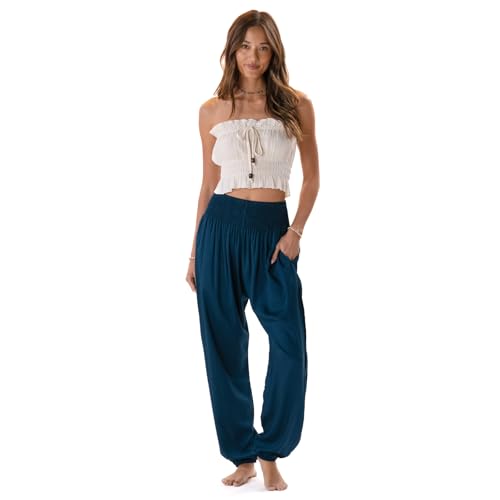 Image of Lotus and Luna Women's Harem Pants Thai Pants for Beach & Lounge High Waisted Flowy Boho Pants Genie Pants Yoga Pants