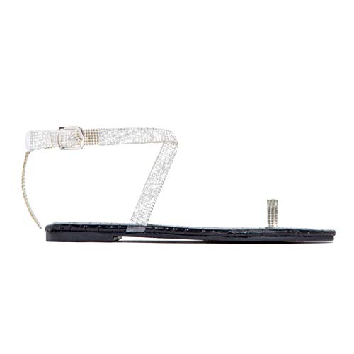 Rodam Open Toe Crystal Studded Slippers Summer Fashion Casual Flat For Women Ladies Student Retro Slim Strap Ankle Buckle Party Show Dress Sandals Lightweight Beach Pool Shoes (Black, 9) #TOP4