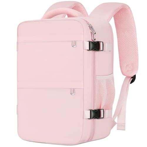 Cmezevi Reiserucksack 20L 40x20x25 cm, Flugzeug Handgepäck Kompatibel Ryanair/EasyJet, 14-Zoll Laptop Rucksack, Leichter Kabinenrucksack mit Trolley-Sleeve, für Business, Schule, Reisen - Rosa