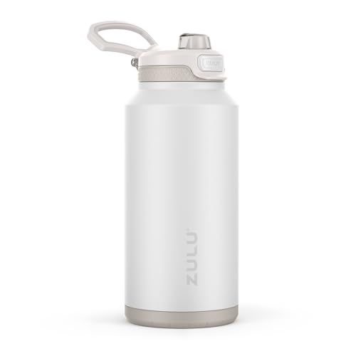 Image of ZULU Powerfill Pro 64oz Half Gallon Stainless Steel Water Bottle with Quick Fill Lid, Triple Walled Vacuum Insulated Metal, Leak Proof Locking Lid, Sip and Chug, Reusable BPA Free, White Monochrome