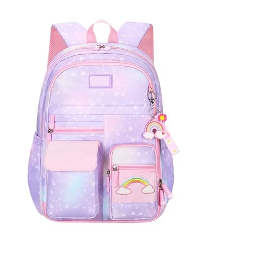 Backpack Rainbow Embroidery 3-Piece Set High Mass Gradient Adult Backpack Large Capacity(L purple)