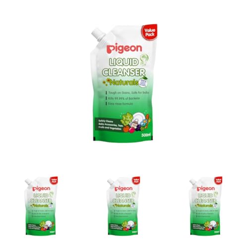 Image of Pigeon Liquid Cleanser Naturals Refill 500 ml | pH Friendly | No Added Color & Alcohol | Natural Cleanser for Baby Feeding Bottles, Accessories, Fruits & Vegetables (Pack of 4)