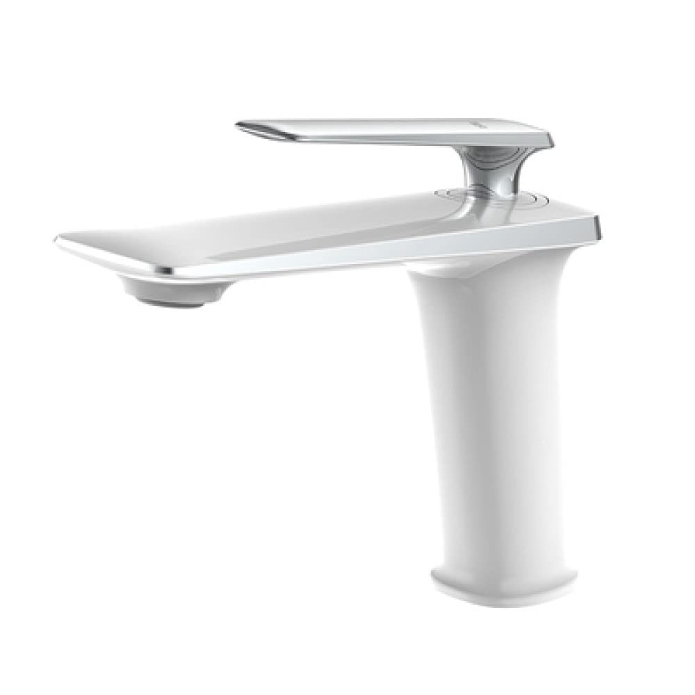 Robinet salle de bains blanc et rose or au design élégant pour vasque moderne