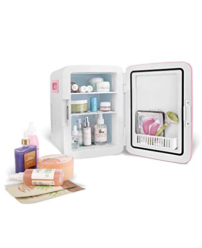 Image of Cooluli 10L Mini Fridge for Bedroom - Car, Office Desk & College Dorm Room - 12V Portable Cooler & Warmer for Food, Drinks, Skincare, Beauty, Makeup & Cosmetics - AC /DC Small Refrigerator (Pink)