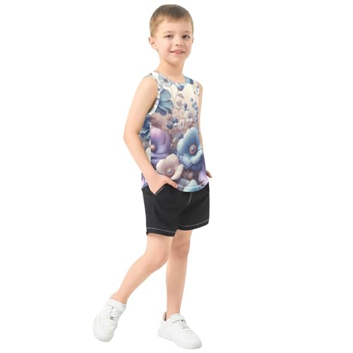 susiyo Vintage Colored Floral Boys Sleeveless Tank Top Girls Athletic T Shirt4