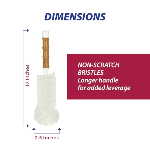 Image of HIC Kitchen Water Bottle Brush, Natural Bamboo with Non-Scratch Bristles, Set of 2