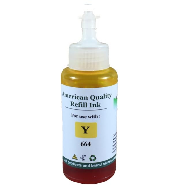 Yellow Refill Ink Bottle 664 T664 T6644 Kit for use ET-2500 ET-2550 ET-4500 ET-2500 ET-2550 ET-4500 ET-4550 ET-3600 ET-2600 ET-2650 ET-14000 ET-16500 Printer