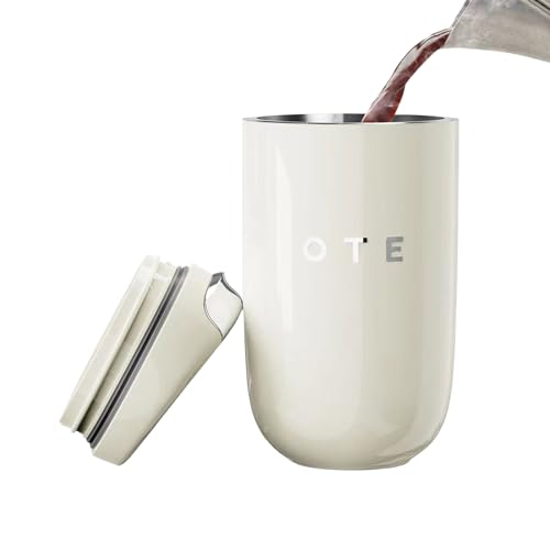 OTE Coffee Travel Mug, Double Walled Coffee Cup 350ml Vacuum Insulated Stainless Steel with Leakproof Lid, Reusable Coffee Cups, BPA-Free, Thermal Mug/to Go Cups for Hot Cold Drinks, Beige