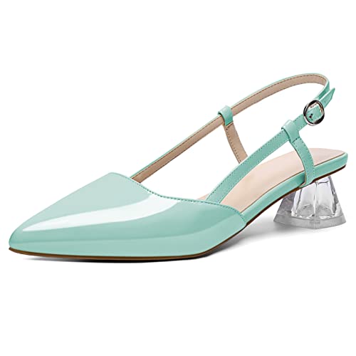 AUMOTED Women's Block Heel Pumps Slingback Pointed Toe Heels with Adjustable Strap Mid Low Heeled Dress Shoes for Ladies Wedding Party Office Evening 1.6 Inch