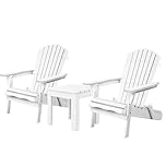 ALFORDSON 3pcs Wooden Muskoka Adirondack Chair and Desk, Fir Wood Lawn Furniture Seater for Patio Garden Porch, Slatted Beach Armchair Lounge, 180kg Weight Capacity, White Color