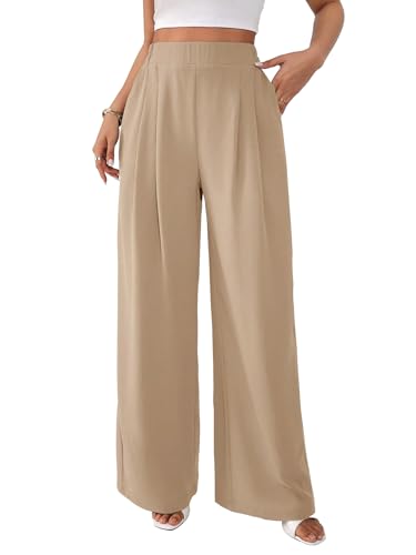 SKAYS Women Dress Pants Uniform Pants Loose Casual Trousers Ladies' Elastic Waist Wide Leg Trousers with Double Pockets