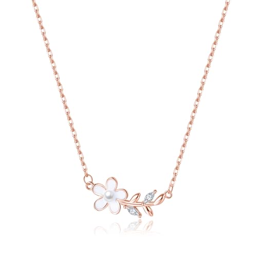 Reffeer Solid 925 Sterling Silver Daisy Flower Choker Necklace for Women Teen Girls CZ Leaf Pendant Necklace