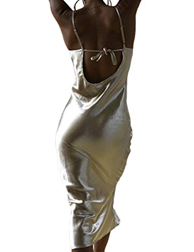 xxxiticat Women's Sleeveless Spaghetti Strap Satin Dress Cocktail Beach Evening Party Cowl Neck Back Tie Up Maxi Dresses3