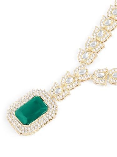 Image of Ami Green Statement Stones Austrian Diamonds Lotus Design Necklace Earring and Ring Set For Women-ZPFK19783