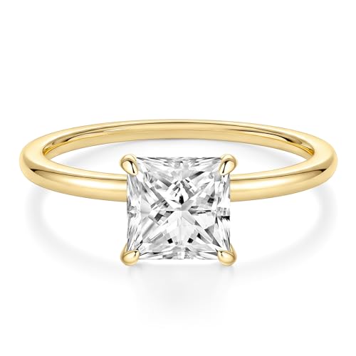 EAMTI 2CT Engagement Rings for Women Princess Cut CZ Solitaire Promise Wedding Bands Travel Ring 14K Gold Plated Size 5