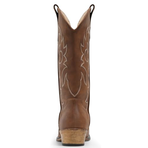 Image of IUV Cowboy Boots for Women Mid Calf Fashion Cowgirl Boots with Embroidery Western Snip Toe