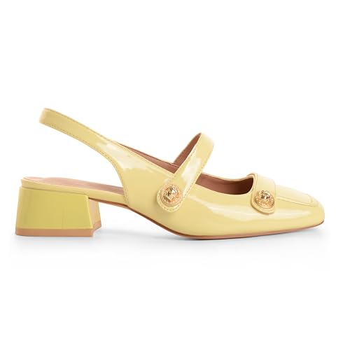 Image of Slingback Mary Jane Heels for Women Low Block Heel Closed Square Toe Pump Shoes Heels Classic Daily Office Dressy Shoes