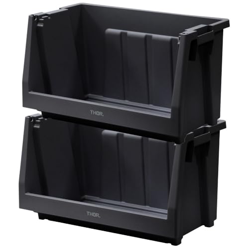THOR STACKING SHELF CONTAINER �\�[ �X�^�b�L���O�V�F���t�R���e�i ���[�{�b�N�X ���[�P�[�X �ӂ��t�� ������� �R���e�i�{�b�N�X �y���m�M�������[������[�X�e�b�J�[�t���z (�u���b�N, 50L/�W����/2�Z�b�g)