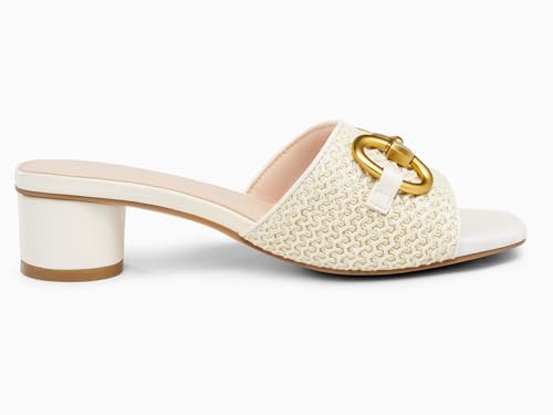 Image of Coutgo Womens Heeled Slides Sandals Square Open Toe Slip on Comfortable Kitten Block Low Heel Metal Chain Dressy Shoes
