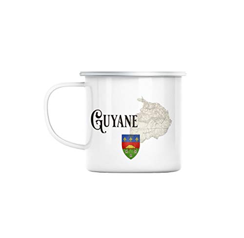 Mug en Métal Emaillé Guyane 973 Département Cayenne Carte Ancienne rare