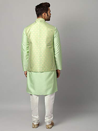 Image of Uri and MacKenzie Men's Silk Blend Kurta Churidar Pyjama with Stylish Nehru Jacket