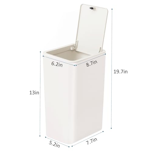 Image of TIPGO Bathroom Trash Can with Lid, 10 Liter / 2.6 Gallon Slim Garbage Can, Small Trash Bin Waste Basket with Pop-Up Lid for Kitchen, Bedroom, Living Room, Office (White)