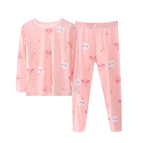 2PCS Kids Cotton Cartoon Cat 𝗣ajama 𝐏js Girls Long Sleeve Cute Print 𝗟oungewear Toddler 𝐒leepwear 𝐉ammies 𝗣ajamas