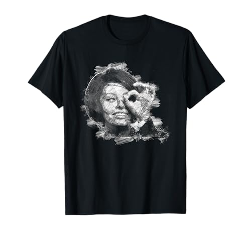 Sophia Loren Black And White Sketch Art T-Shirt