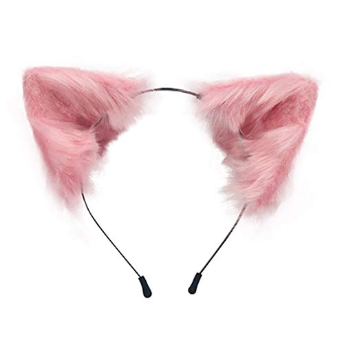 SMILETERNITY Handmade Fox Wolf Cat Ears Headwear Costume Accessories for Halloween Christmas Party (Pink)